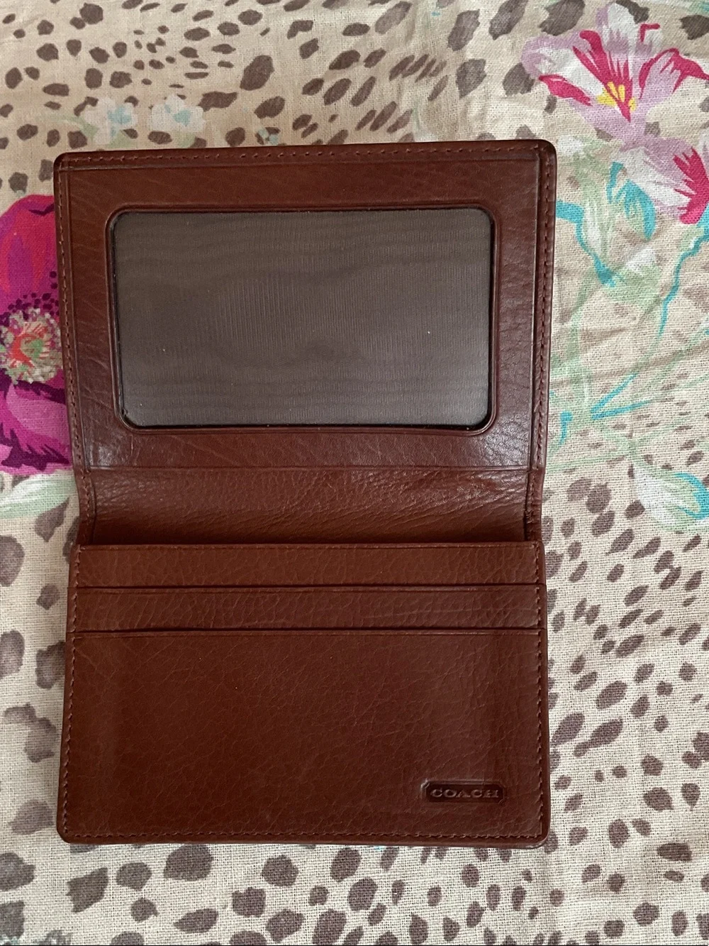 Coach Brown Pebbled Leather Card Wallet